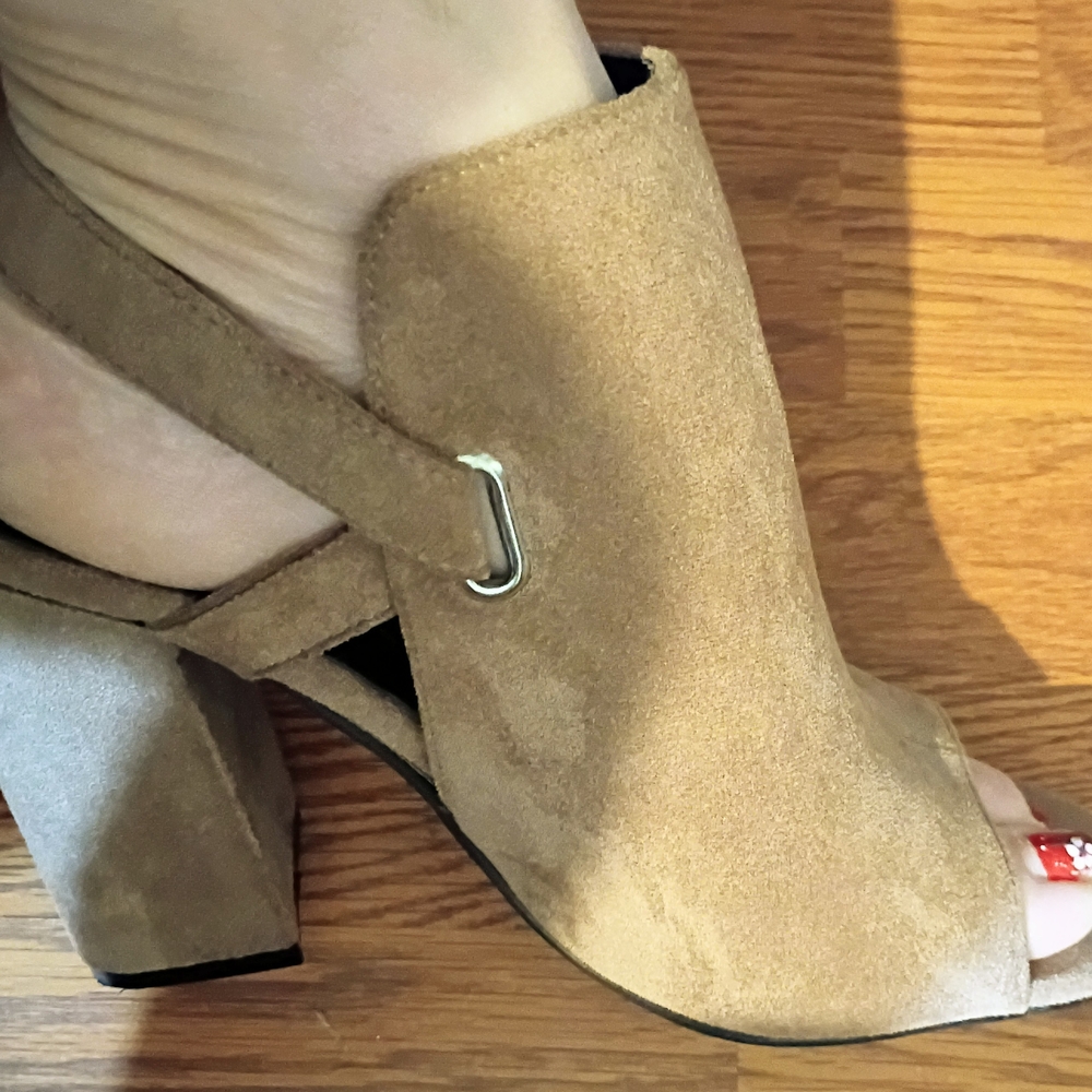 So Me Tan Suede Block Heel Mules